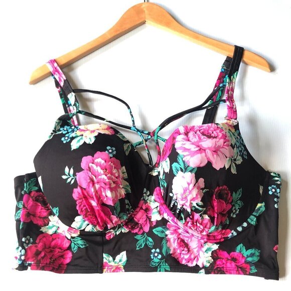 torrid Other - Torrid Lattice Underwire Bikini Top Black Pink Floral Plus Size 2X DD / F Swim